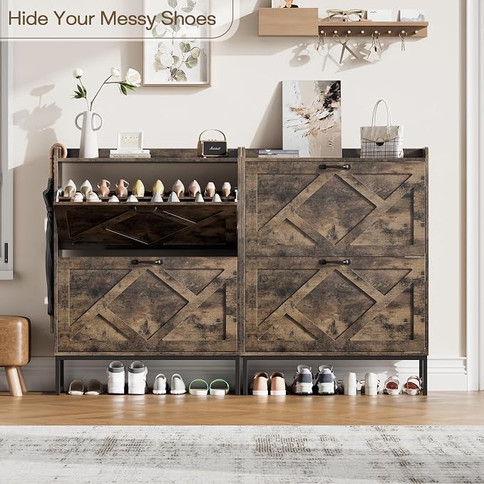 Nicetree Shoe Cabinet with 2 Flip Drawers, Freestanding Shoe Storage Cabinet - Image 5