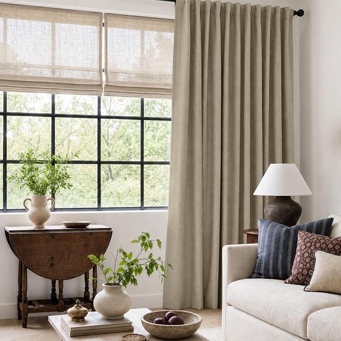 Faux Linen Total Blackout Sliding Door Curtains 84 Inches Long, Plaza Taupe | - Image 6