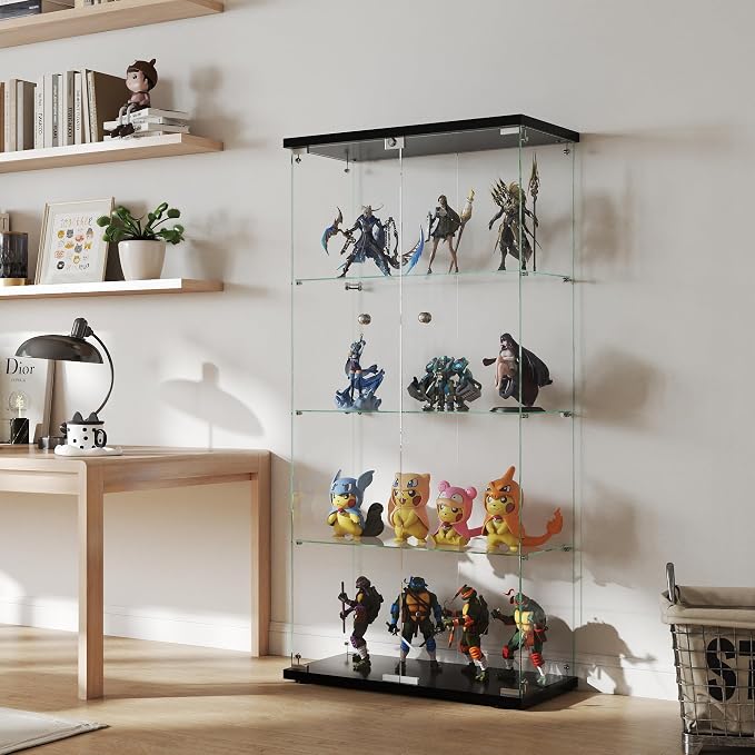 Display Cabinet with Glass Door and Lock, 4-Shelf Curio Cabinets with 5mm - Image 3