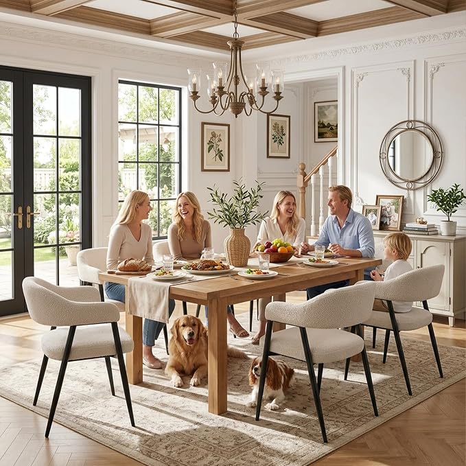 HNY Modern Dining Room Arm Chairs Set of 6, Faux Sherpa Boucle Upholstered - Image 7