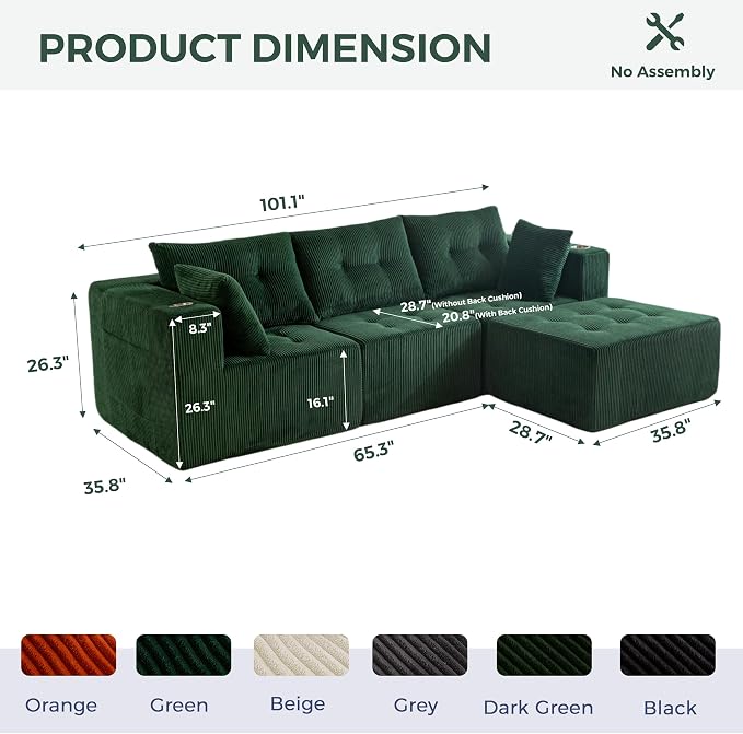 MAXYOYO Modular Sectional Sofa Couch, L Shaped Modern Cloud Couch - Image 2