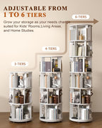 6-Tier Solid Wood Rotating Bookshelf on Wheels, 360° Spinning Book Shelf Tower - Image 4