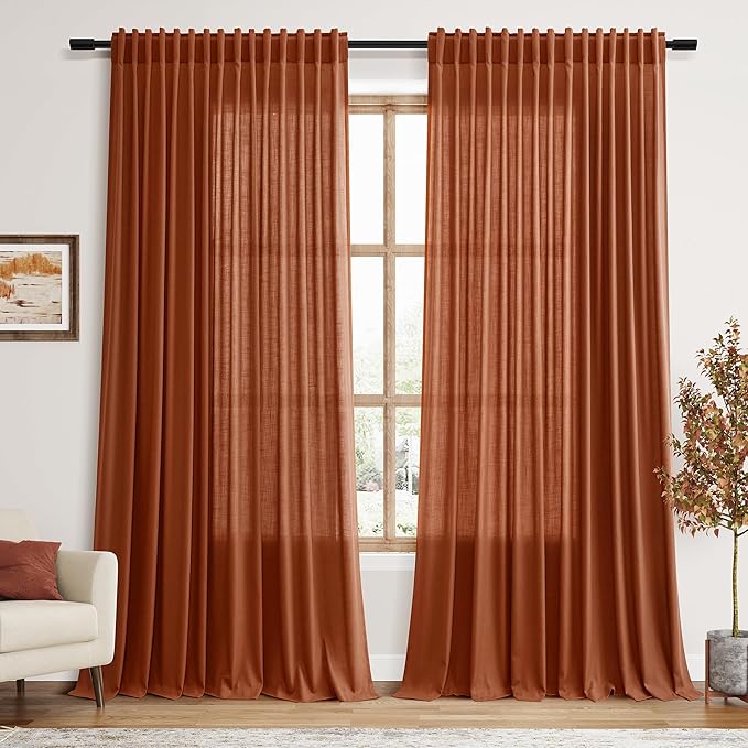 Extra Wide Terracotta Curtains for Living Room 96 Inches Long Back Tab and Rod by Nanspring