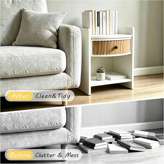 Wooden Nightstand with Drawer and Open Storage Shelf, Curved Front Bedside Table - Image 6