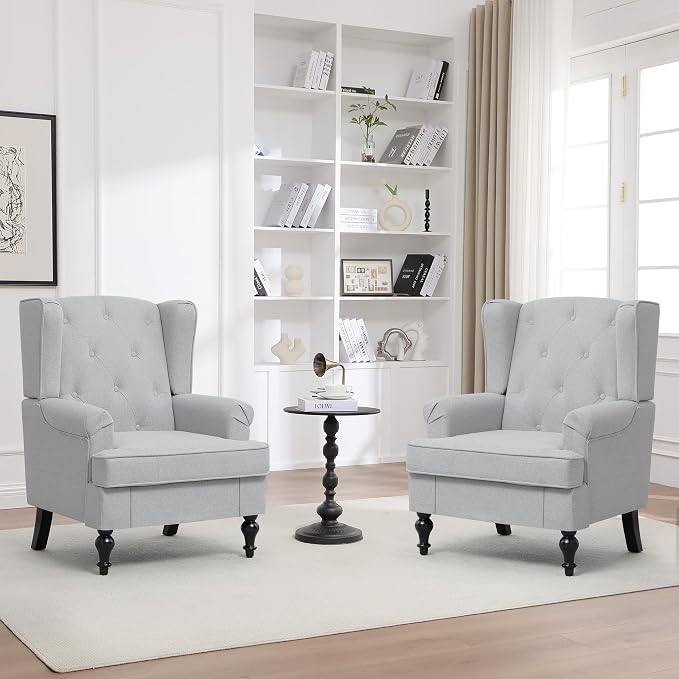 Accent Chair Set of 2, Mid Century Modern Fabric Wingback Chair, Upholstered by choairy