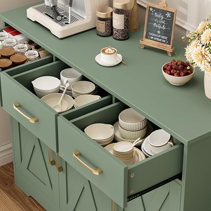 HOSTACK Modern Farmhouse Buffet Sideboard Cabinet, Barn Doors Storage Cabinet - Image 6