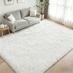Area Rug Living Room Bedroom: 4x6 Fluffy Plush Shag Carpet Ivory | - Image 2