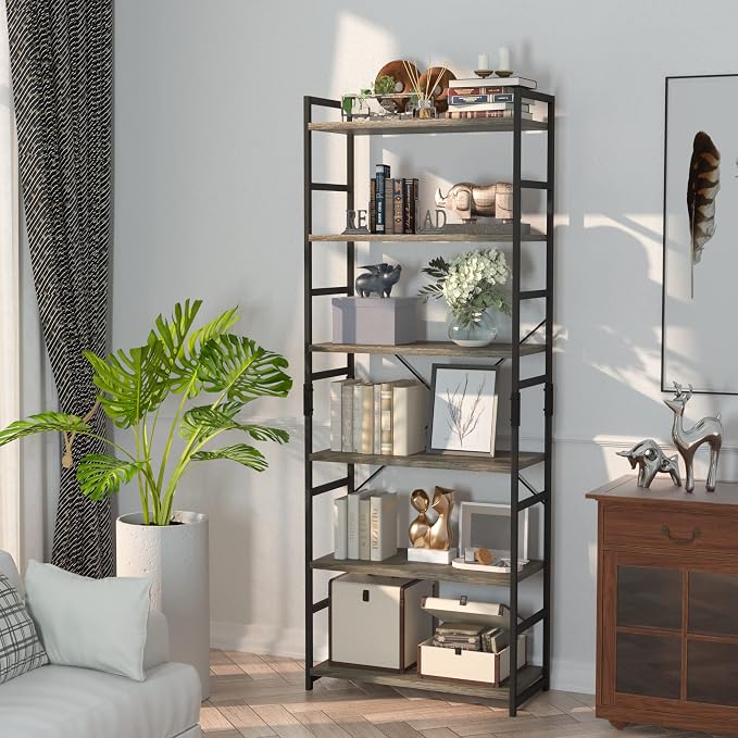 NUMENN 6 Tier Bookshelf, Tall Bookcase Shelf Storage Organizer, Modern Book - Image 5