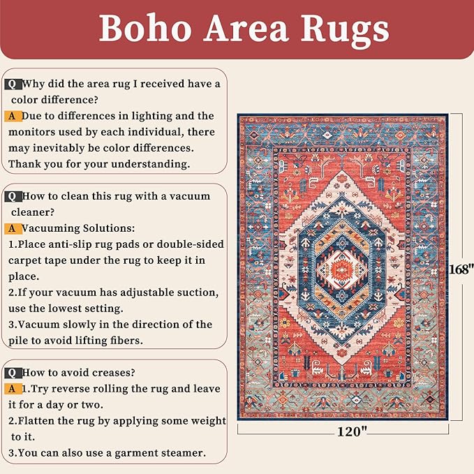 SERISSA 10x14 Washable Non Slip Boho Area Rug - Image 6