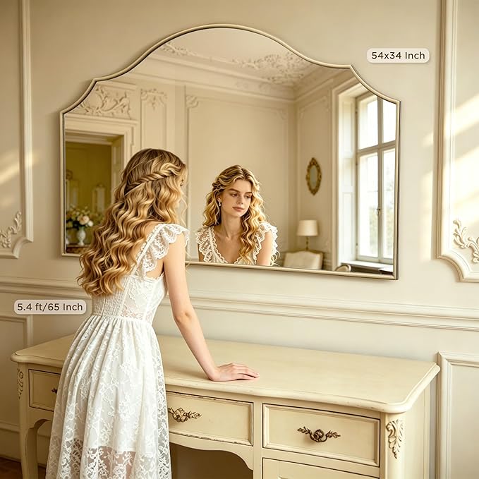 Besdomus Oversized Scalloped Gold Mirror: 54"x34" Modern Minimalist Wood Frame - Image 3