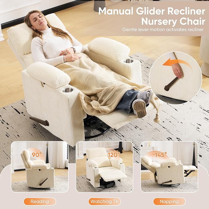 Swivel Rocker Recliner with Adjustable Armrests, Rocking Nursery Chair with - Image 7