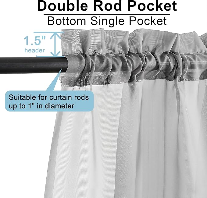 Short Sheer Curtains 30 Inches 2 Panels Set, Kitchen Tiers Light Filtering Rod - Image 2