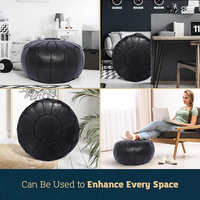 Marrakesh Gallery Genuine Leather Round Pouf Unstuffed - Image 5