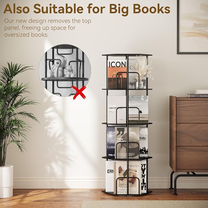SUNMORY 4 Tier Rotating Bookshelf Tower, Revolving 360 ° Spinning Bookcase - Image 4