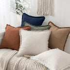 MIULEE Boho Linen Fringe Decorative Throw Pillow Covers Dark Navy 16x16 | Set - Image 5