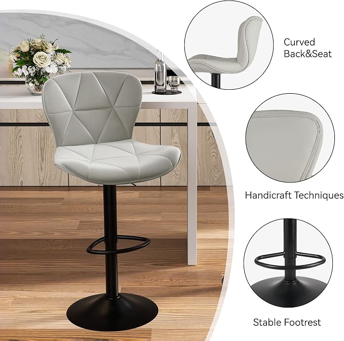 Nalupatio Modern Bar Stools Set of 2, Adjustable Faux Leather Upholstered - Image 3