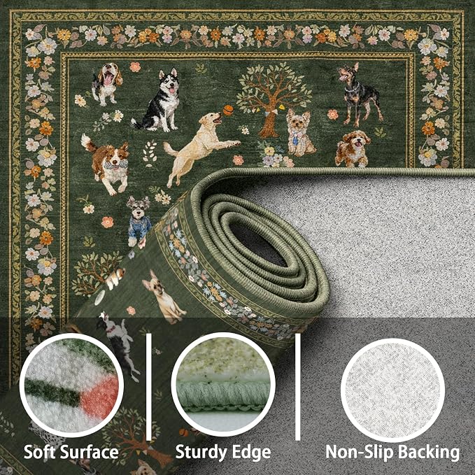 Dark Green Floral Area Rug 8x10 - Image 7
