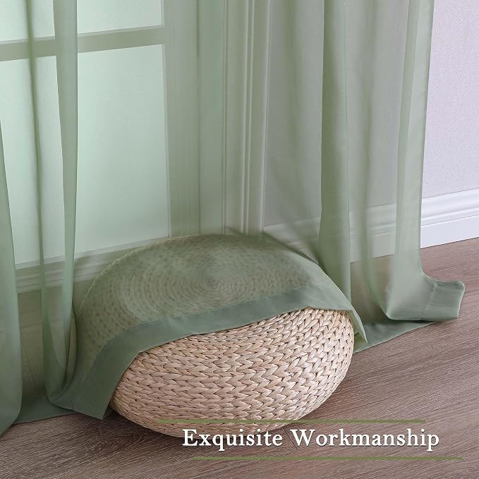 Sage Green Sheer Curtains 84 Inches Long 2 Panels Set, Solid Airy Voile Sheer - Image 8