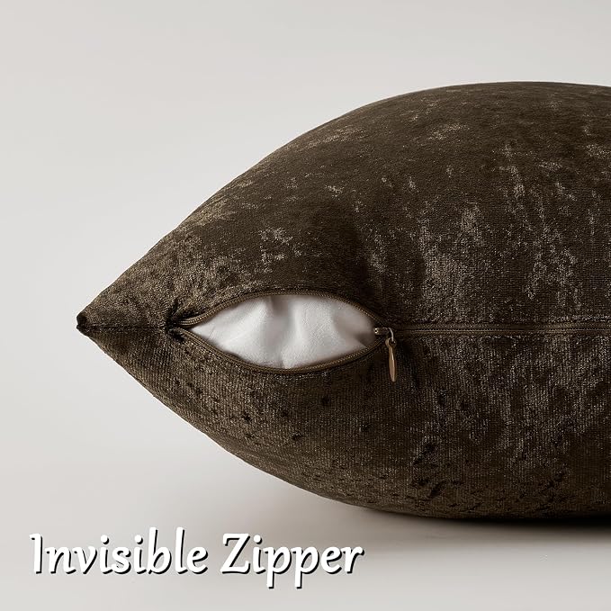 GIGIZAZA Crushed Brown Velvet Throw Pillow Covers 20x20 Pack of 2 | Decorative - Image 2