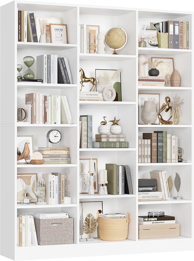FACBOTALL Triple Wide Bookshelf, 6 Tier Large Bookshelf, Bookcase by FACBOTALL