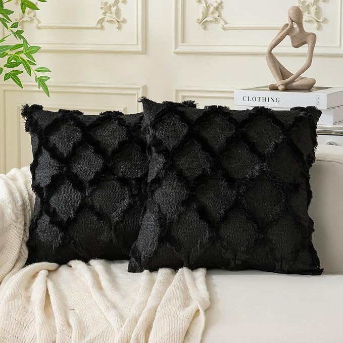 Set of 2 Soft Moroccan Throw Pillow Covers 20x20 Inch Plush Boho Decorative by Cozoomy