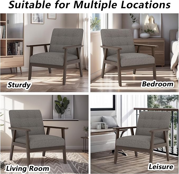 Modern Accent Chair with Wooden Table, Upholstered Linen Fabric Leisure Side - Image 8