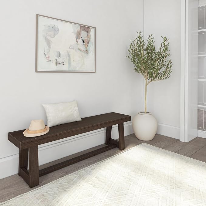 Plank+Beam 60 Inch Farmhouse Dining Bench, Solid Wood Entryway Bench, Wooden - Image 6