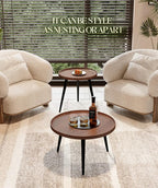 2-Piece Walnut Coffee Table, Durable Mid Century Small Round Coffee Tables - Image 8