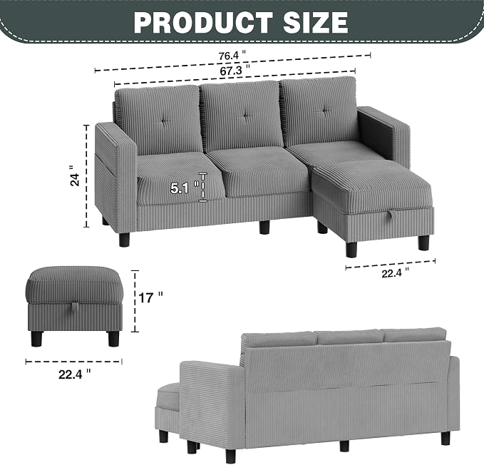 SUNLEI Convertible Sectional Sofa - Image 2