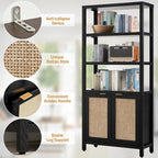 SICOTAS Bookshelf 5 Tier Book Shelf Rattan Boho 71" Tall Bookcase - Image 5