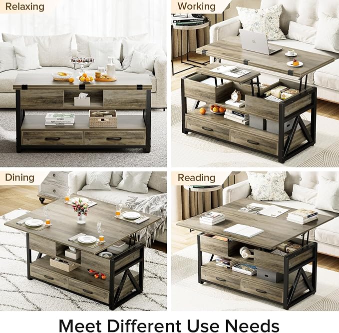 Memobarco 40" Lift Top Coffee Table, 4 in 1 Multi-Function Lift Coffee Tables - Image 7