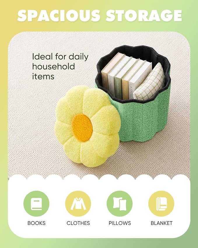 B FSOBEIIALEO Storage Ottoman Foldable, Sunflower Shaped Small Footrest - Image 4