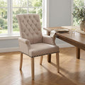 Modern Backrest Cushioned Dining Chair, Button Decorated Armrest Linen Chair by JYFN