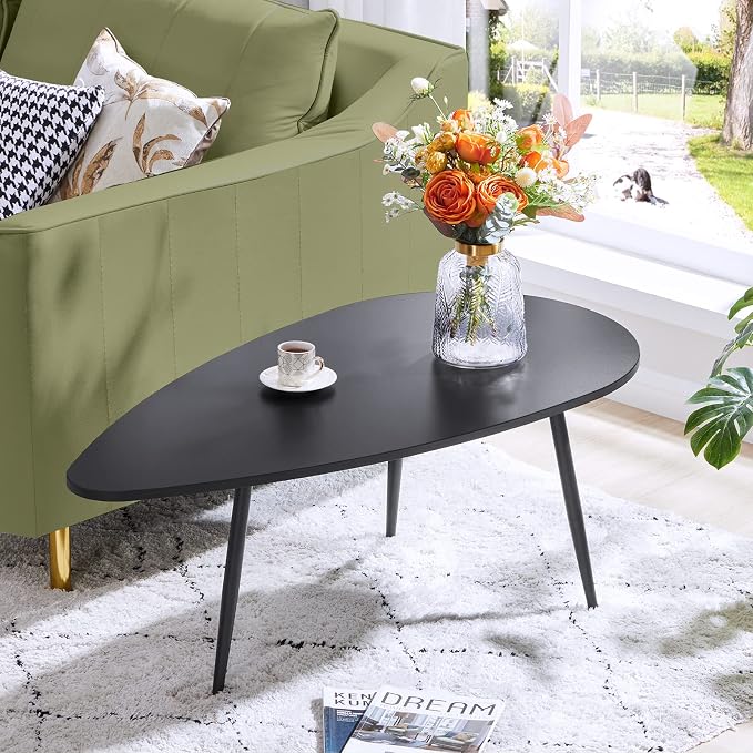 SAYGOER Black Small Coffee Table Modern Oval Coffee Tables Retro Center Table - Image 2