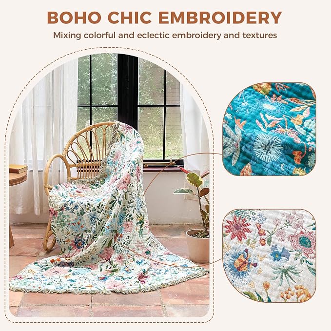 LUTBM Boho Throw Blanket for Bed Cotton Summer Blankets for Bedroom Living Room - Image 3