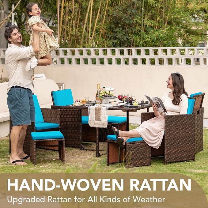 Devoko 9 Pieces Patio Dining Sets Outdoor Space Saving Rattan Chairs - Image 7