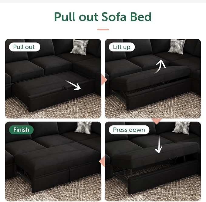 HONBAY Modular Sectional Sleeper Sofa Bed, - Image 4