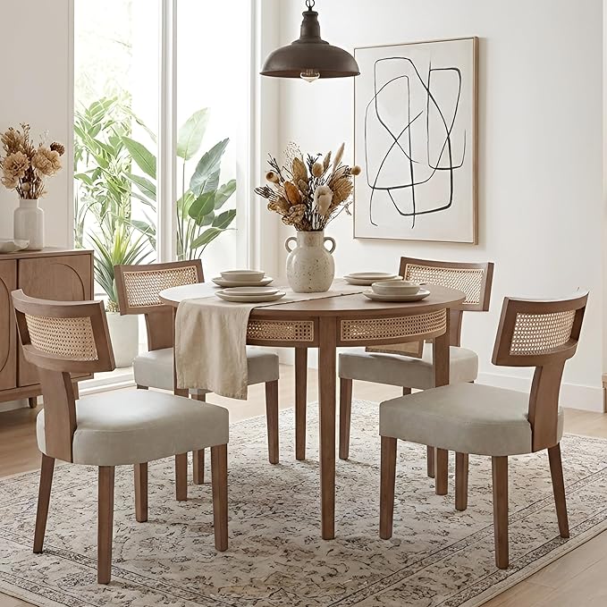 HNY Mid Century Modern Rattan Dining Chairs Set of 6, Farmhouse PU Leather - Image 7