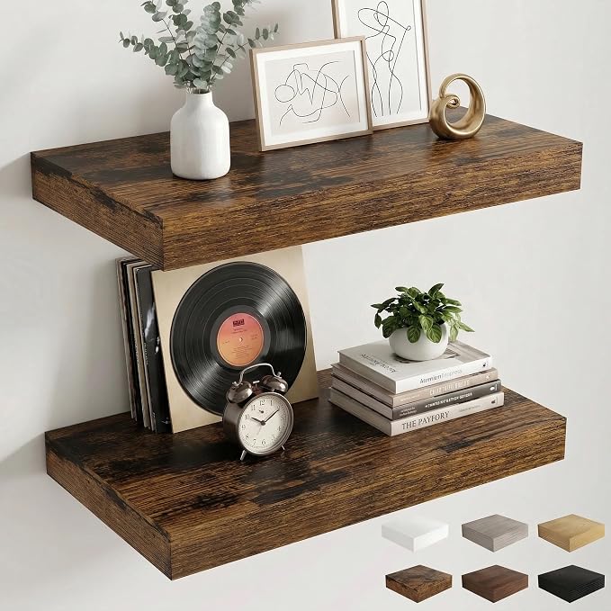 Dreamland Floating Shelves 24inch, 2 Pack Rustic Wooden Wall Shelves, Wall by Dreamland