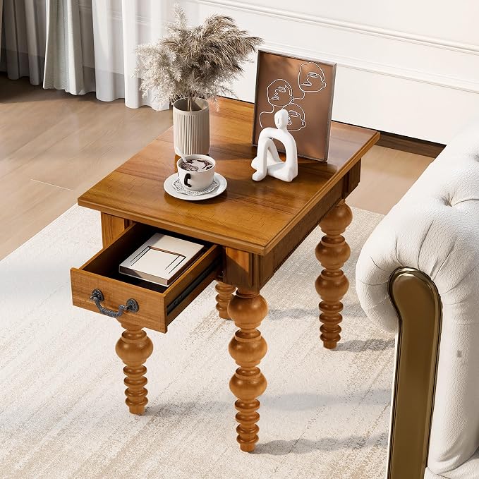 Retro Wooden Side End Table Vintage Nightstand Bedside Table - Image 3