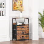 Furnulem Nightstand with 3 Drawers and 2-Tier Shelf, Fabric Small Dresser - Image 8