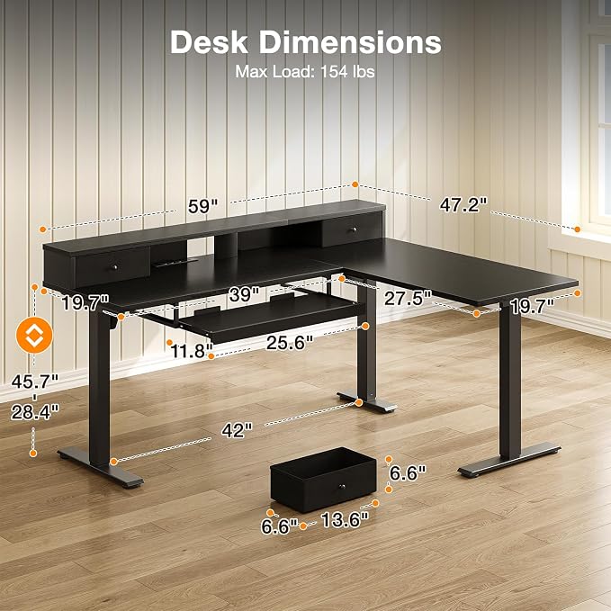 Casaottima 59 Inch Electric L-Shaped Standing Desk - Image 3