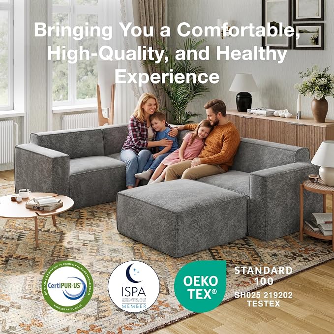 Novilla 109" Modular Sectional Sofa, No Assembly Cloud Sectional Couch - Image 12