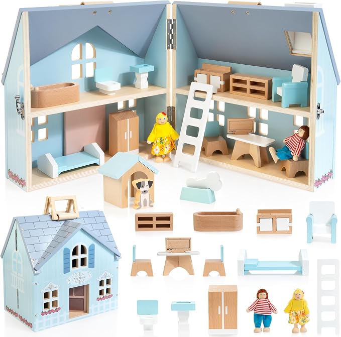 WOODMAM Foldable Wooden Dollhouse by WOODMAM