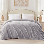 Exclusivo Mezcla Soft Waffle Fleece Bed Blanket Twin Size, Light Grey | - Image 3