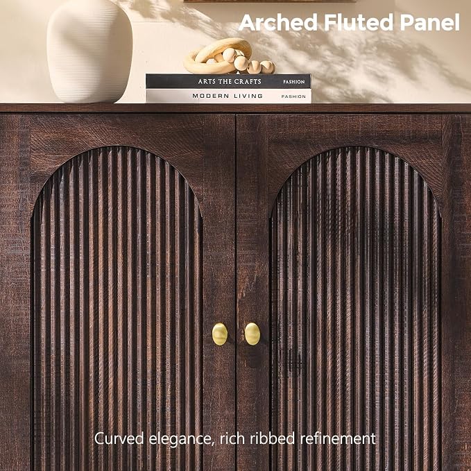 IFBUY Modern Sideboard Buffet Cabinet, 92.63" W Fluted Arched Buffet Cabinet - Image 4