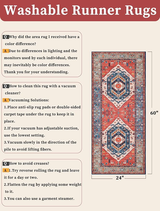 SERISSA 2x5 Washable Non Slip Boho Runner Rug - Image 6