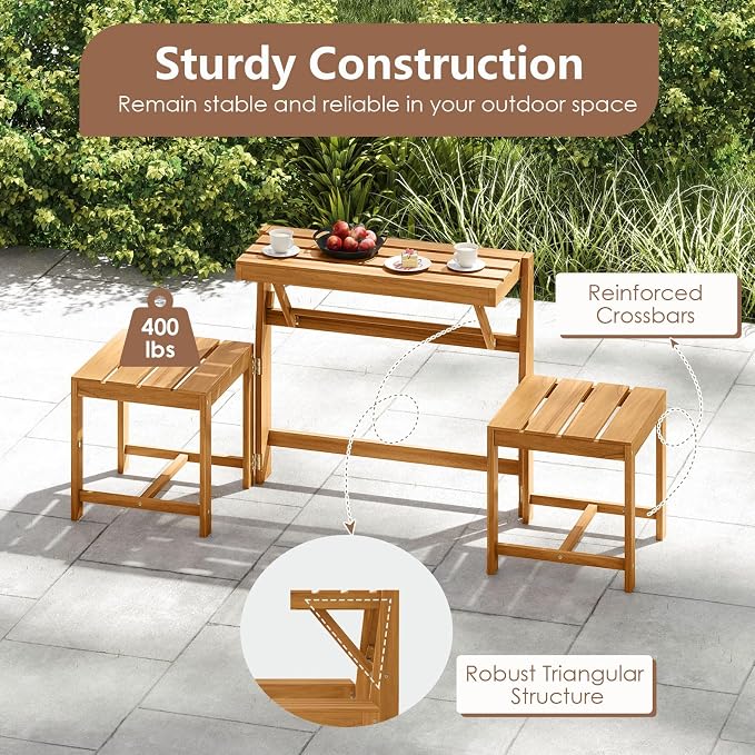 Tangkula 3-in-1 Convertible Bench Picnic Table, Space-Saving Patio Convert A - Image 7