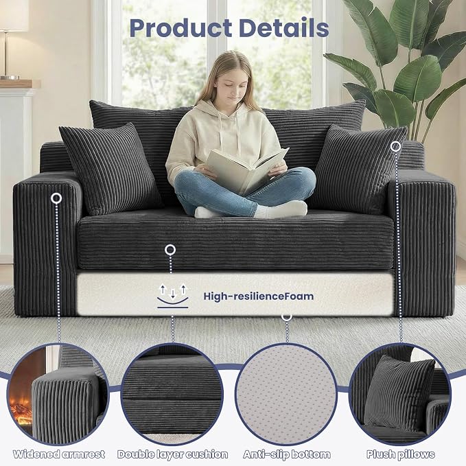 3-in-1 Convertible Sofa Bed: Boneless Loveseat Sleeper & Folding Couch Bed - Image 5