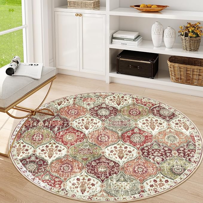 Lahome Moroccan Washable Round Area Rug, Soft Round Rugs 6ft Ultra-Thin | by Lahome